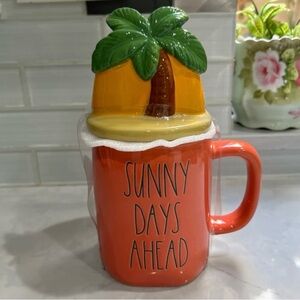 Sunny Days Ahead Orange Mug with Palm Tree Lid-NEW!